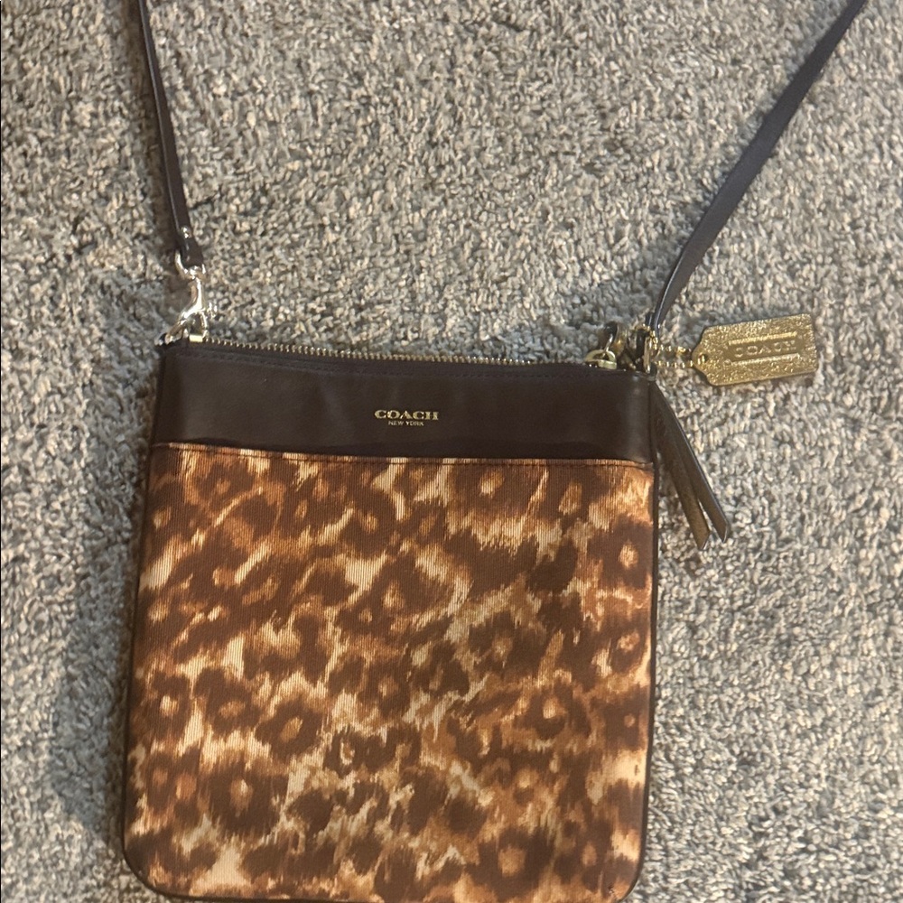Coach Tan Leopard Print Crossbody Bag